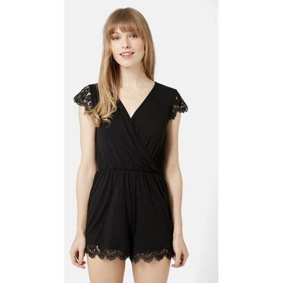 Topshop Pants - TOPSHOP Lace Scallop Romper in Black